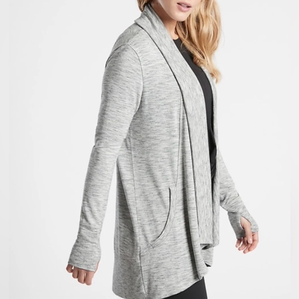 Athleta Womens Soft Gray Long Sleeve Open-Front Draped Cardigan Size Medium
